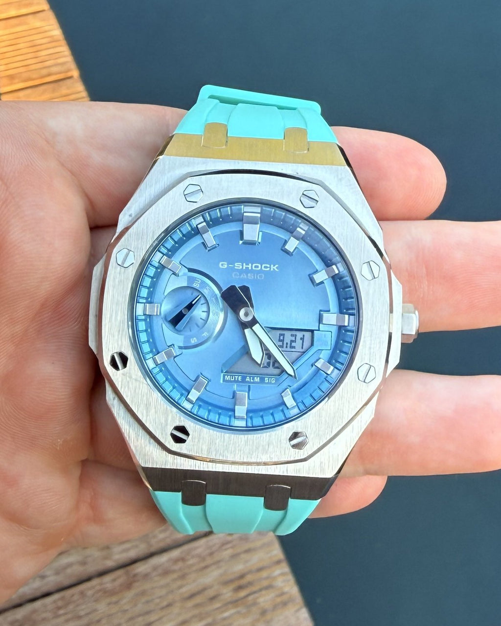 1/1 Sky Blue, in hand by the water