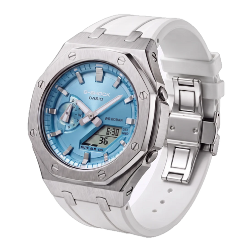 ZETÉ Glacier — sky blue dial, brushed 316L bezel, white silicone strap